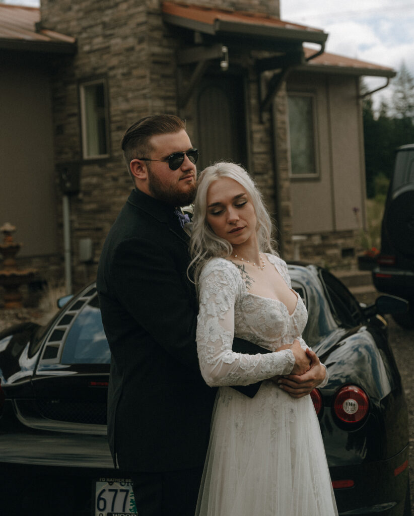 Cinematic and moody wedding photography of a couple at Villa Ragalie in Oregon, capturing romantic and timeless moments. Cinematic and Documentary style wedding photography