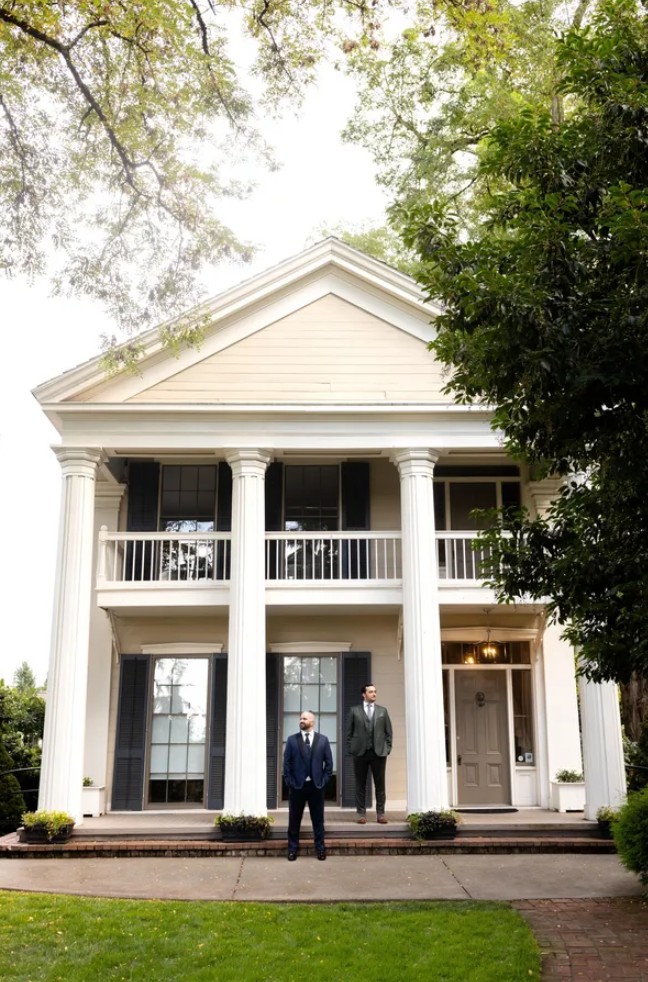 Documentary-style ceremony moments beneath towering pines