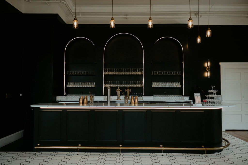 The Arc Light wedding venue in Portland Oregon — art deco ballroom with vintage interiors, moody lounges