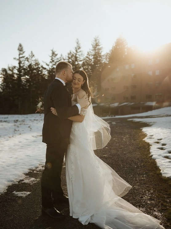 Couple exploring forest paths during wedding weekend at Skamania