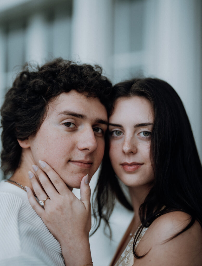 Moody North Carolina engagement photos captured at the couple’s proposal spot in the Smoky Mountains, surrounded by fog and soft overcast light. Romantic and cinematic portraits by destination wedding and engagement photographer KNCAPTURES. Moses Cone