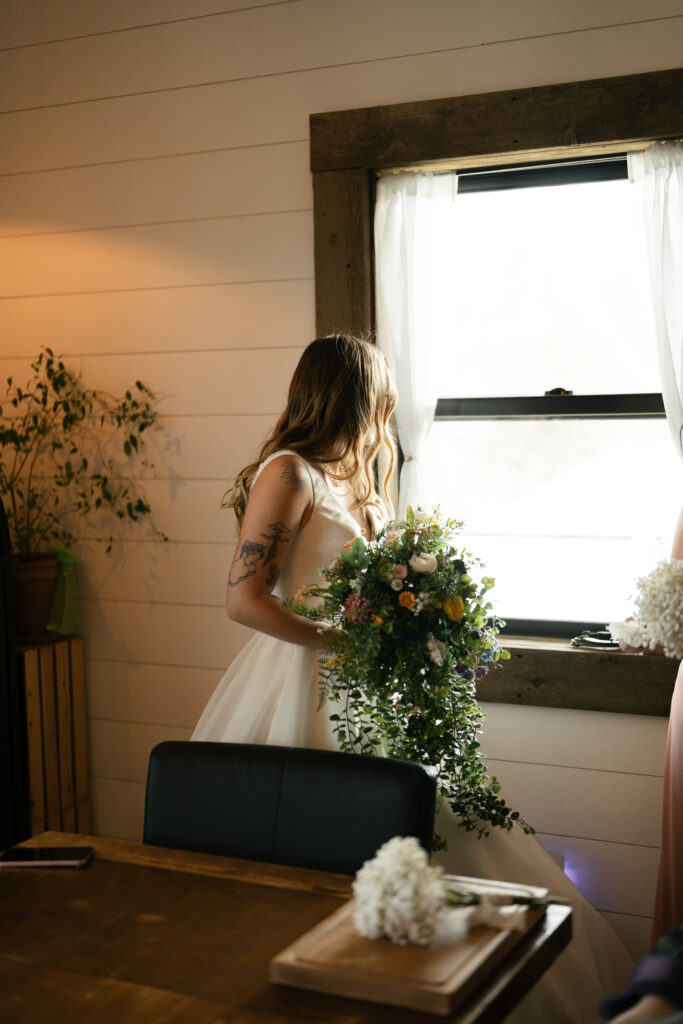 bride looking out the window