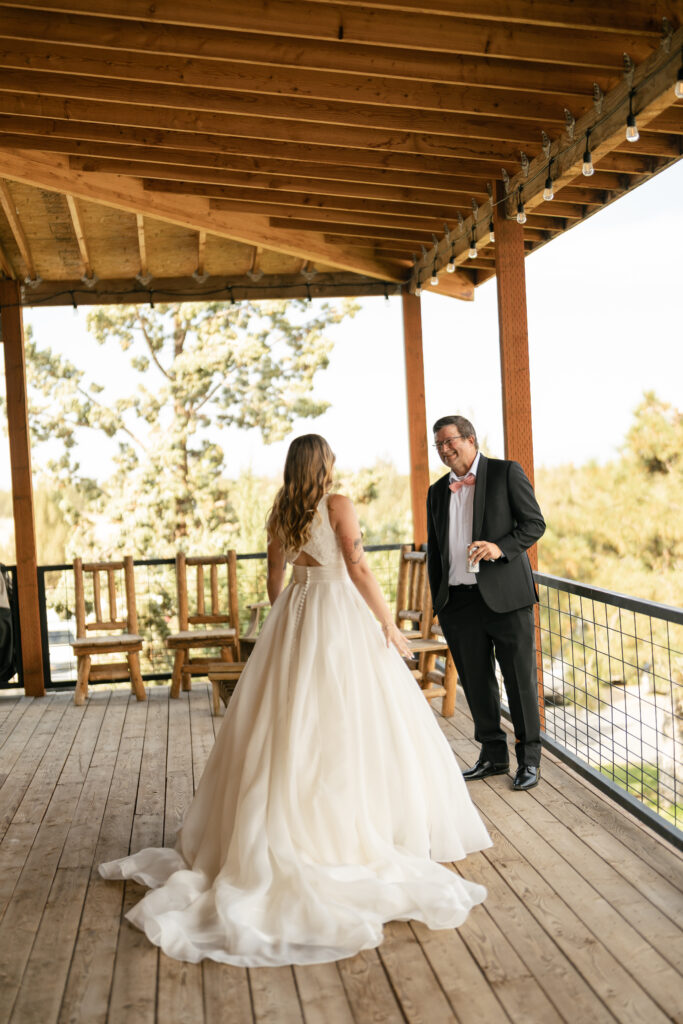 first look with father bend oregon wedding